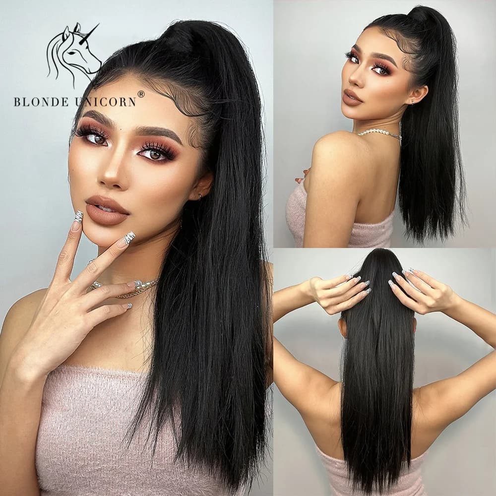Unicorn Blonde Long Straight Wrap Clip In Horsetail Hair Extension Horsetail Synthetic Hair Blond Black Afro Hairpie