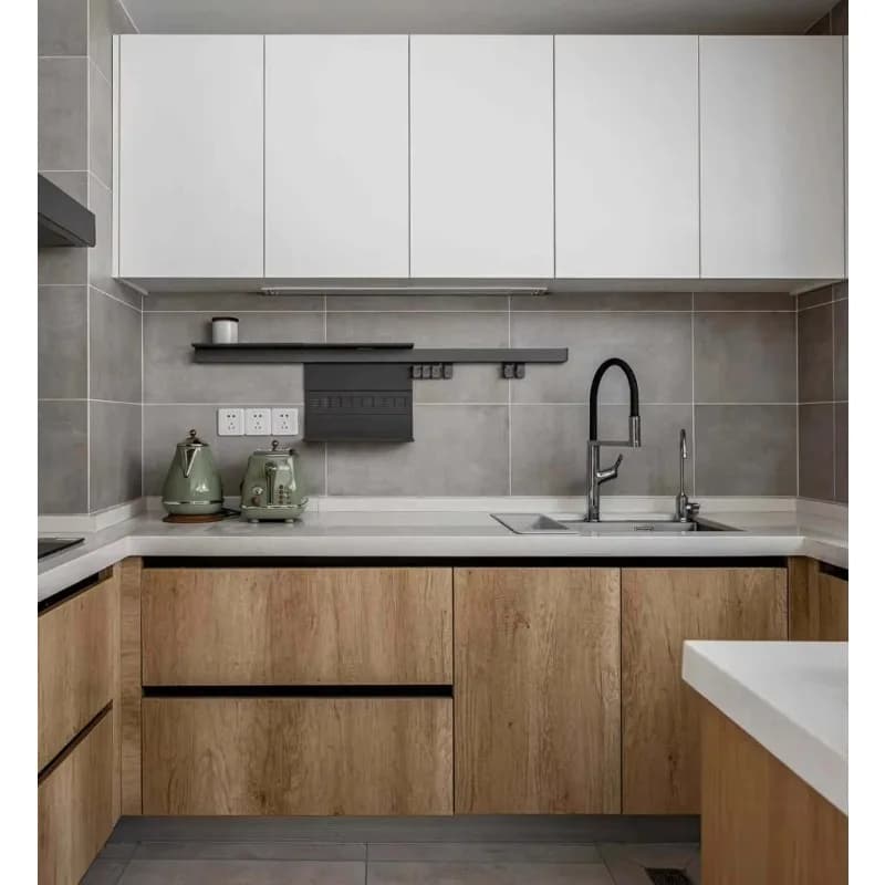 Mobile da cucina dal design moderno di alta qualità con pannello per porta in acrilico per lavello e cerniera Mobili da cucina moderni in mm