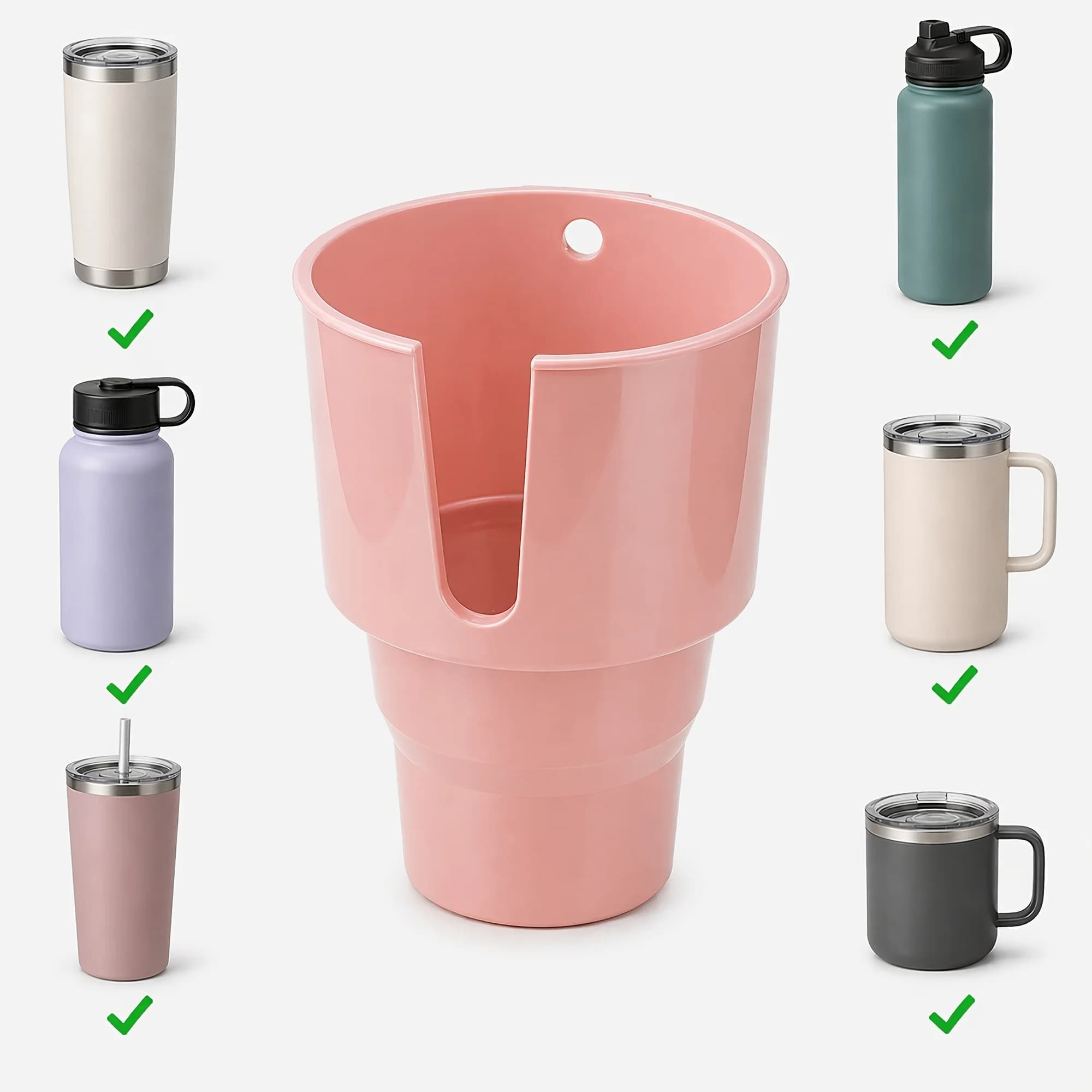 Large Car Cup Holder Expander Adapter With U Shaped Handle Slot Anti Wobble Design Tumblers Travel Mugs And Large Water Bottles