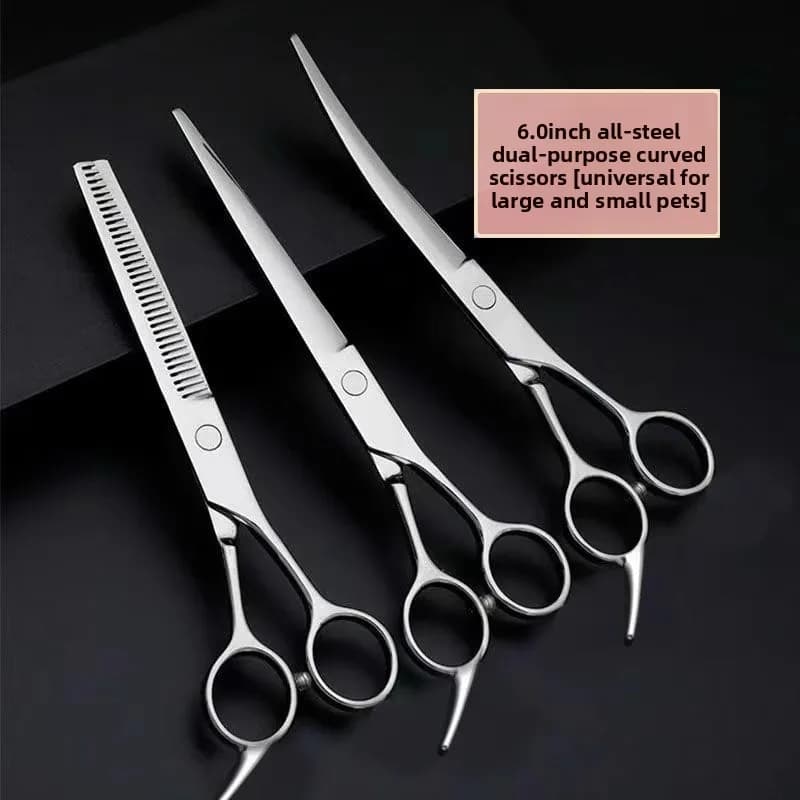 Pet Grooming Scissors Set Professional Dog Hair Cutting Shears Curved Thinning Scissors for Poodle Teddy Dog Grooming Kit