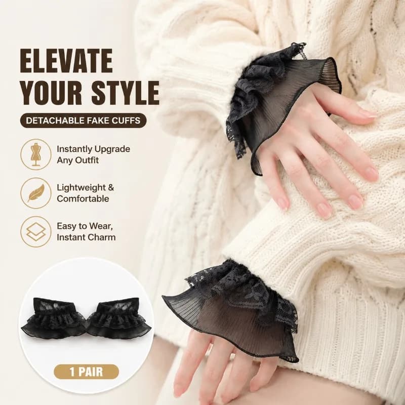 Fake Cuffs Decorative Lace Ruffles Elbow Sleeve Cuff, 1 Pair Detachable Fake Sleeves for Sweaters Blouse Dresses, Organza