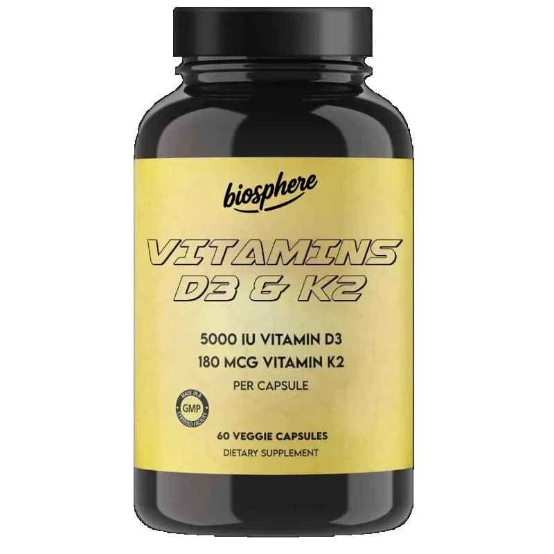 Capsule di Integratore di Vitamina D3 5000 UI e Vitamina K2 180 MCG - Supporto per la Salute Immunitaria