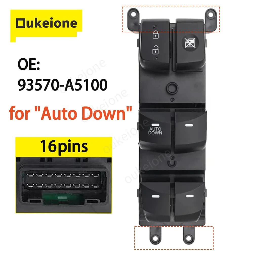 93570-A5100 Interruttore di comando alzacristallo elettrico anteriore sinistro per Hyundai Elantra 2014 2015 2016 I30 2013-2017 16 pin 93570A5100