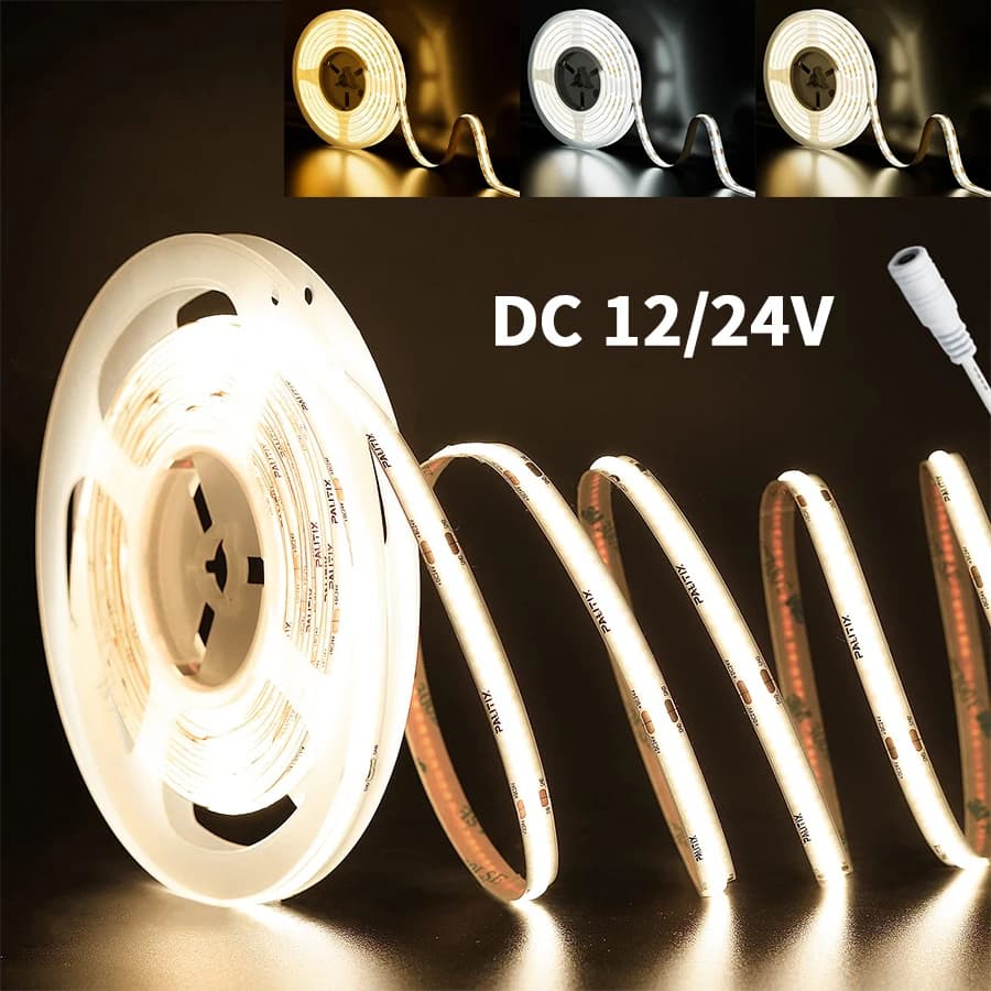 Striscia LED COB FOB dimmerabile DC12V 24V 320LED Nastro flessibile a nastro LED FCOB con connettore DC 1-10M Cucina lineare Camera da letto