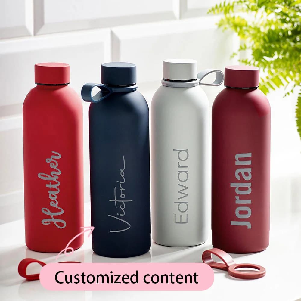 Personalized Engraved Name Stainless Steel Water Bottle, Custom Name Insulated Thermal Bottle, Leakproof Sports Water Flask Gift