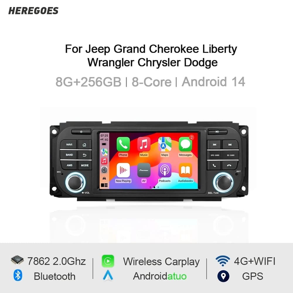 7 "Radio Per Auto Android 14 Per Jeep Grand Cherokee Liberty Wrangler Chrysler Dodge Durango Carplay Lettore Multimediale GPS Stereo