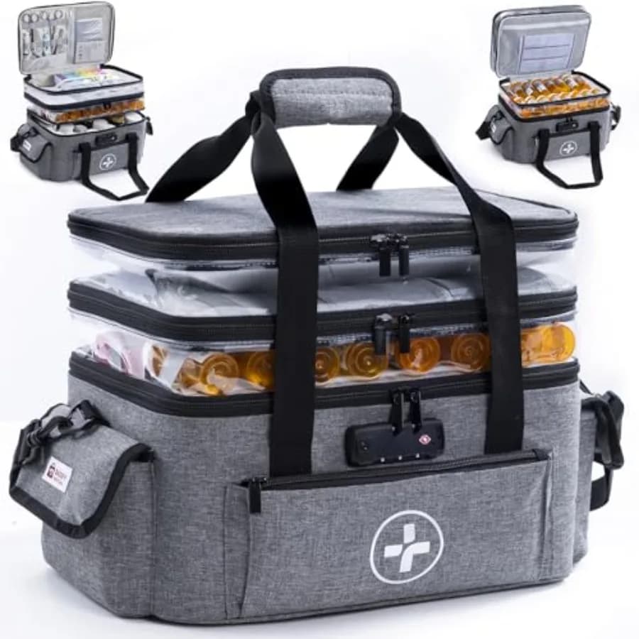 Organizzatore per Medicinali a 3 Livelli con Serratura a Combinazione, Grande Borsa per Medicinali, Kit di Pronto Soccorso Vuoto, Contenitore per Pillole e Forniture Mediche
