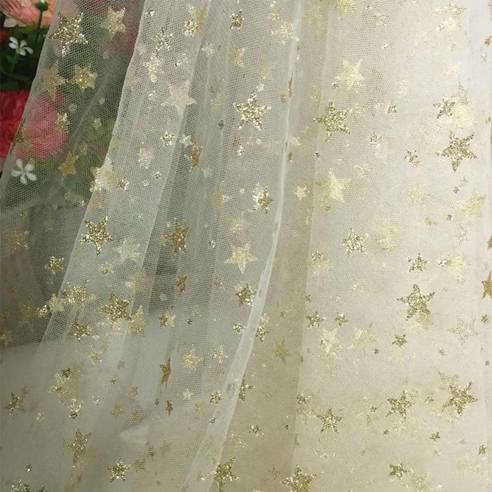 Bronzing Five-pointed Star Net Yarn Lace Fabric For Dress Veil Decoration Accessories By The Meter
