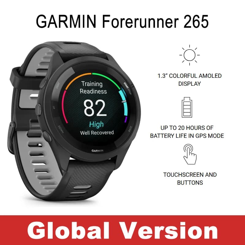 Smartwatch Garmin Forerunner 265 per Corsa con GPS Integrato, 13 Giorni di Autonomia, Display AMOLED da 1.3'', Monitoraggio del Sonno, Fitness Tracker