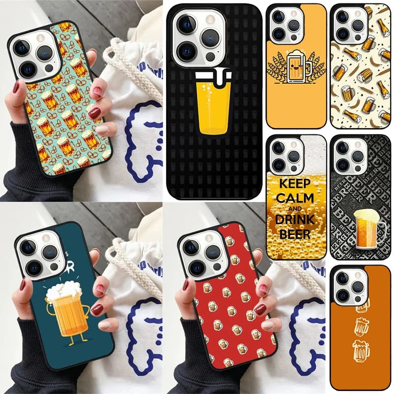 Cover per iPhone 17 Air 15 16e 14 13 Pro Max Coque 12 11 Pro Max PLUS con motivo Birra e Bolle