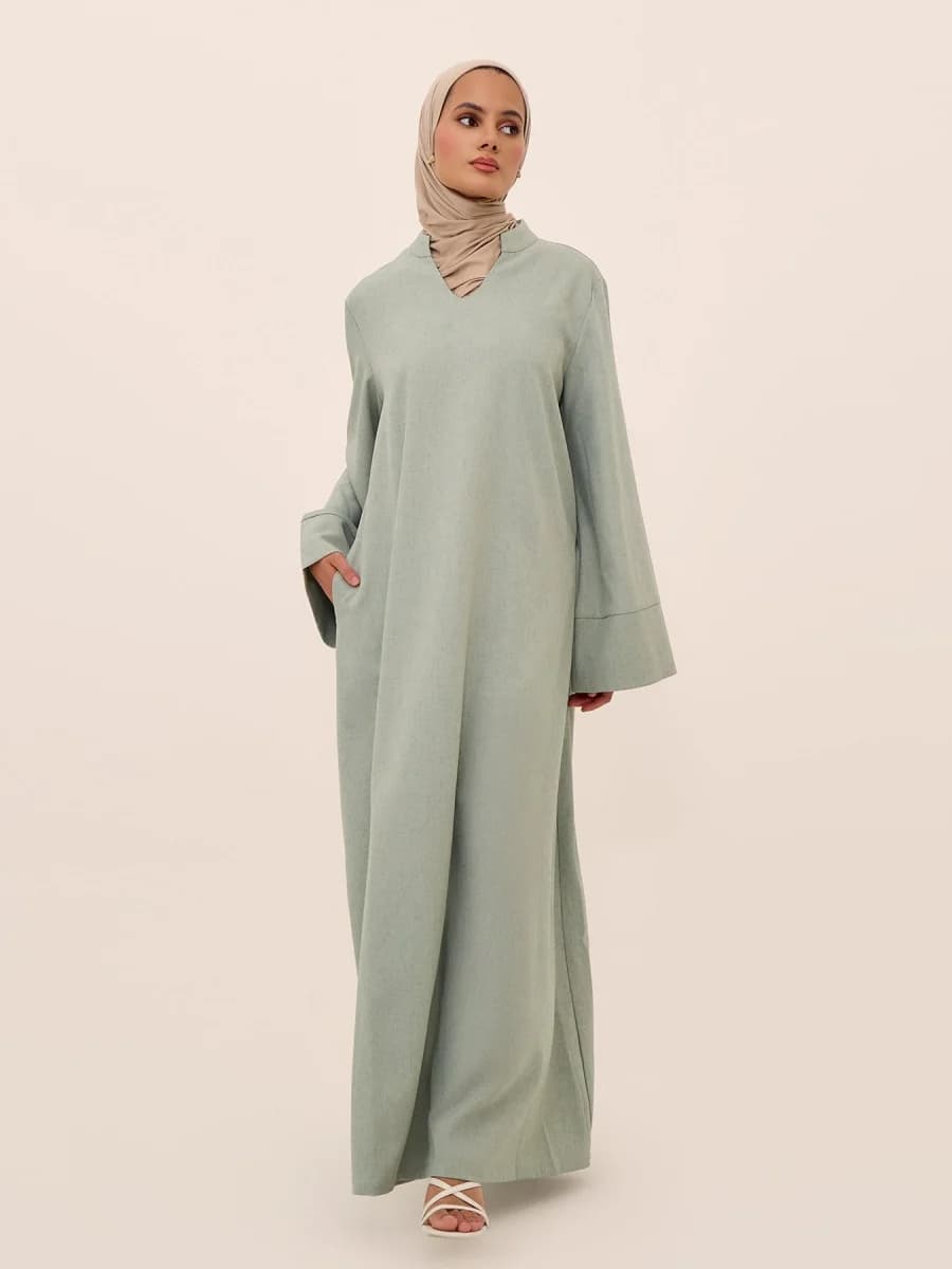 Muslim Women Türkiye Dubai Abaya Loose V-Neck Long Dress Modest Simple Prayer Kaftan Ramadan Robe Femme Islamic Clothing
