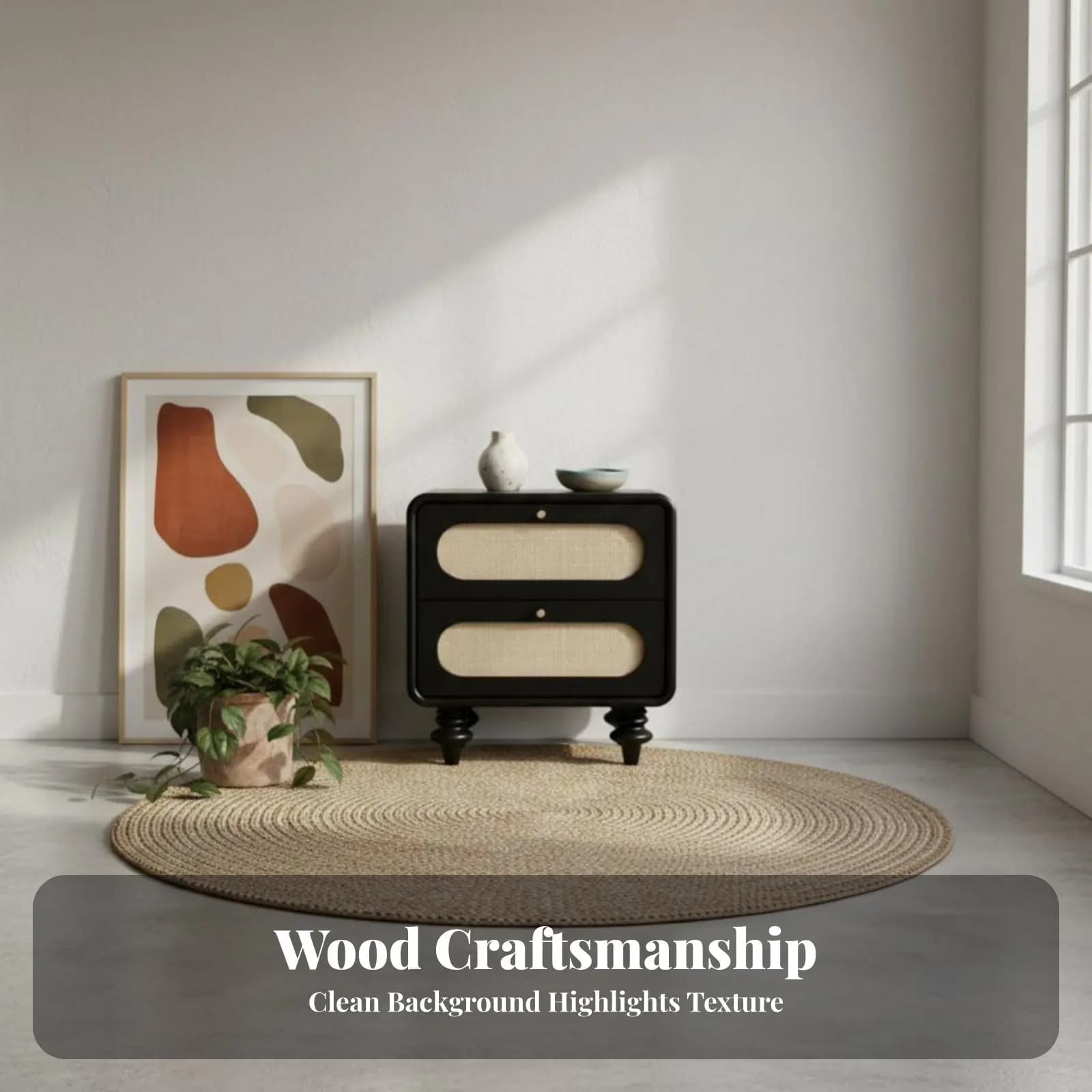 Comodino in Rattan a 2 Cassetti Ispirato allo Stile Francese, Design Vintage con Robuste Gambe in Legno per Coppie, Adulti, Ingresso