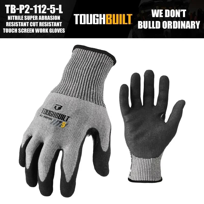 ToughBuilt TB-P2-112-5-L Nitrile Super Resistente all'abrasione Resistente al taglio Touch Screen Guanti da lavoro Strumenti protettivi Accessori