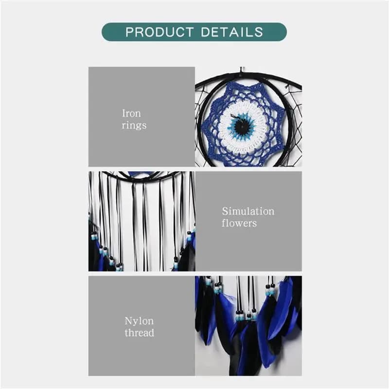 AB11 3X Evil Eye Dream Catchers, Hand-Woven Macrame Dreamcatcher Wall Hanging, Home Decor Good Luck Blessing Gift, Blue Black