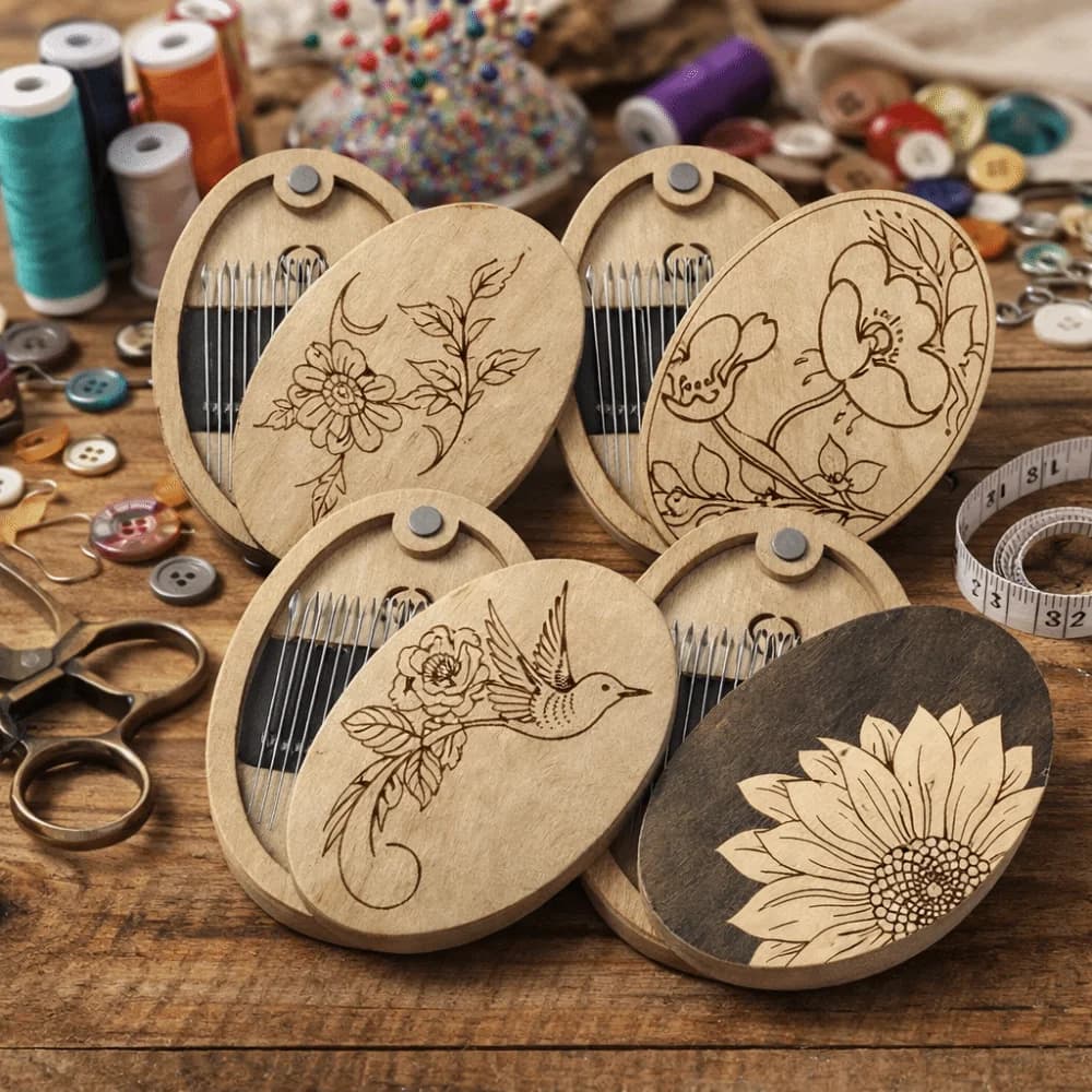 Wooden Material Wooden Magnetic Needle Box Magnetic Feature Turmeric Color Portable Storage Box Durable Construction
