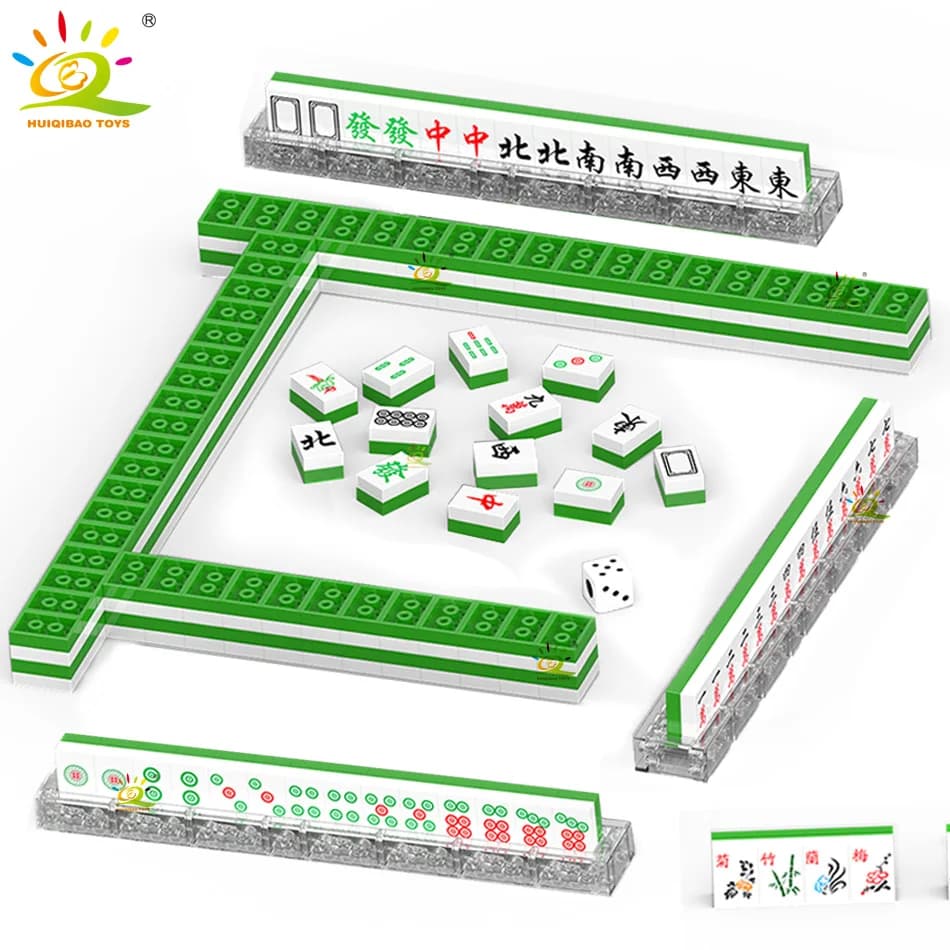 HUIQIBAO 292PCS MOC Mahjong modello Micro Building Blocks Mah-jong Mini Bricks Set gioco da tavolo City Construction Toys for Children