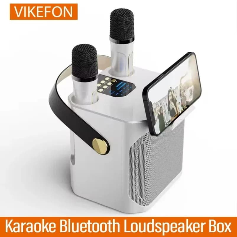 Altoparlante Bluetooth per Karaoke ad Alta Potenza, Portatile, Stereo a 360°, Impermeabile, Subwoofer Wireless con Doppio Microfono, Boombox