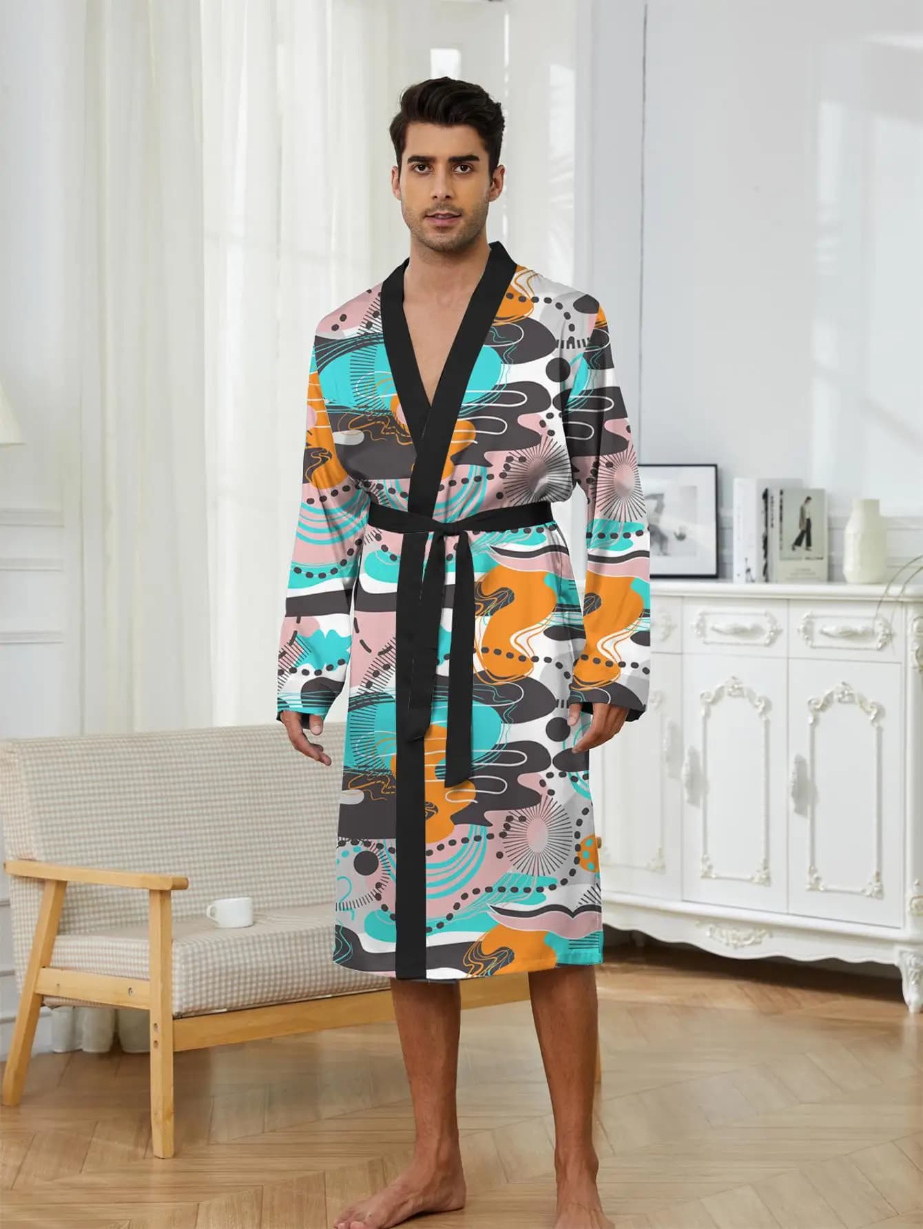 1pcs Men's Robes 2026 Spring/Summer Bathrobe man Sleepwear Graphic Robes Bathrobe Breathable Robe man 3D Printed