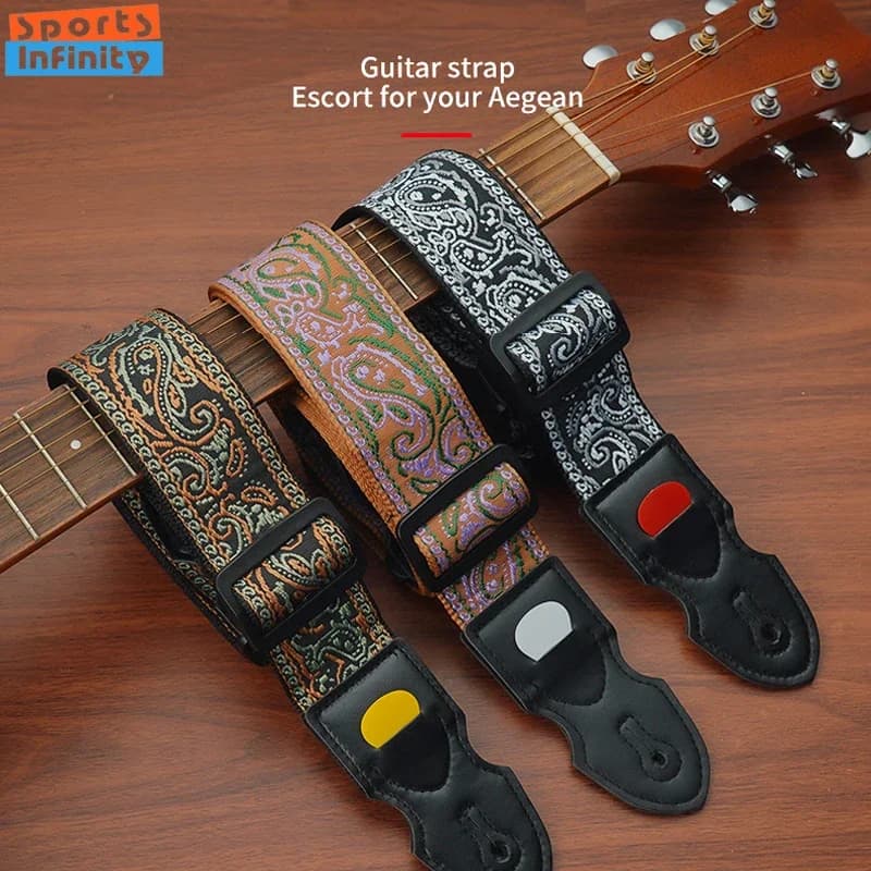Tracolle per chitarra acustica con clip per plettro Tracolla per basso per chitarra elettrica in legno Cinghie UK stampate Accessori per chitarra da cintura
