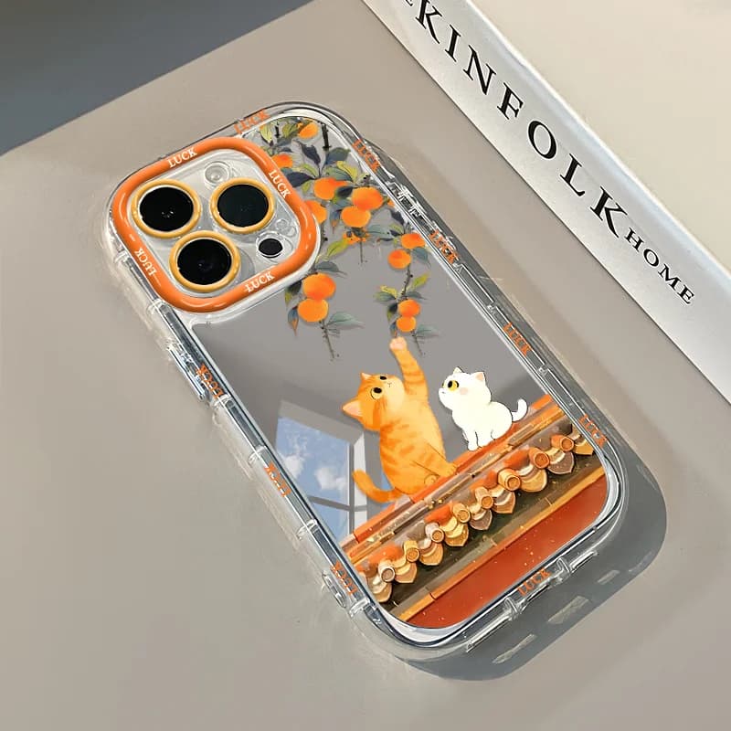 Custodia Antiurto per iPhone 17 AIR 16 15 14 13 12 11 XR PRO XS MAX 7 8 PLUS con Motivo Arancione Pesca Autunnale