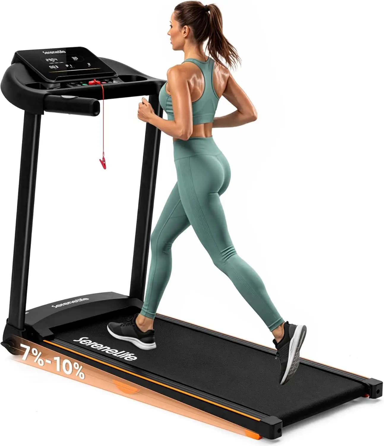 Compact Incline Treadmill with Handlebars - Portable Walking Pad for Home or Apartment - 40" x 16" Wide Running Belt - Includes Bluetooth App with Workout Trainer Program