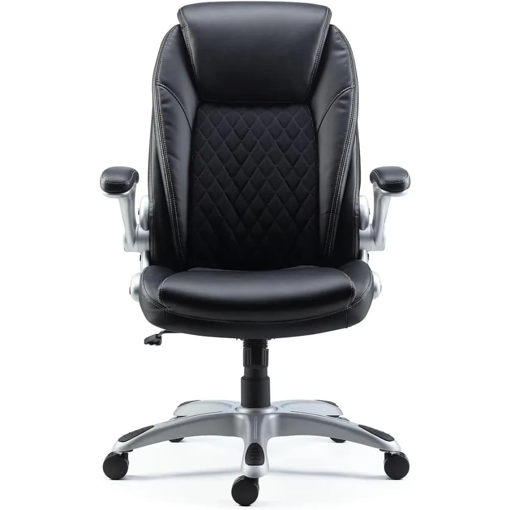 Sedia Sorina in pelle rigenerata in nero - Sedia da ufficio ergonomica regolabile con supporto imbottito e lombare, braccioli