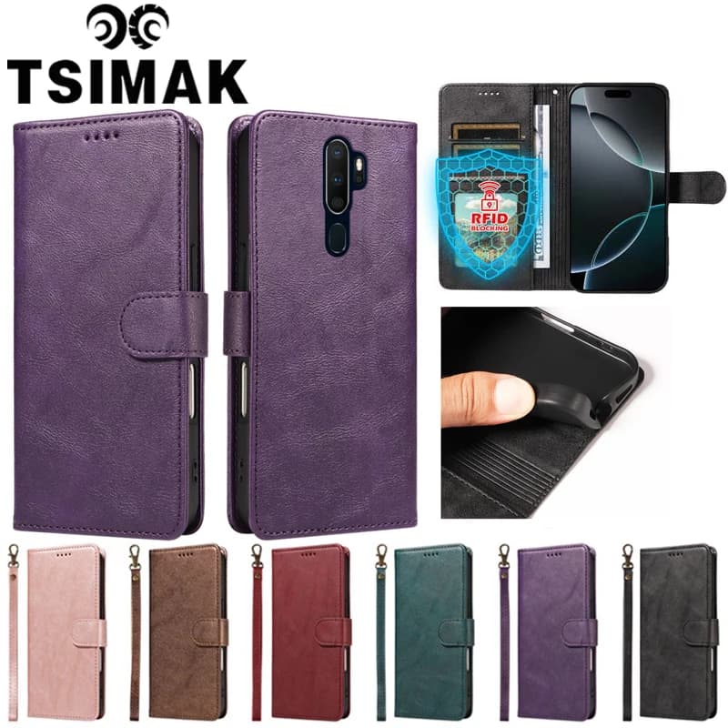 RFID Blocking Leather Case For OPPO A5 A9 2020 A7 A12 A15 A15S A3S A5S AX5S A7N Flip Wallet Layer Protect Anti-Theft Cover