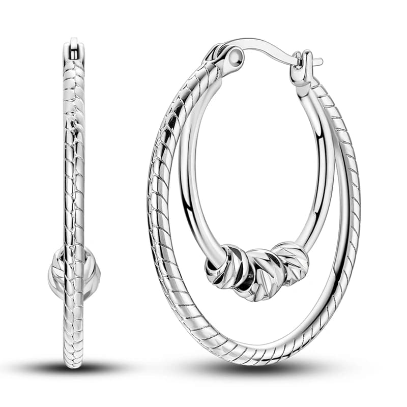 925 Sterling Silver Earrings Women Snake Bone Double Ring Chevron Small Ball Hoop Earring For Anniversary Wedding Jewelry Gifts