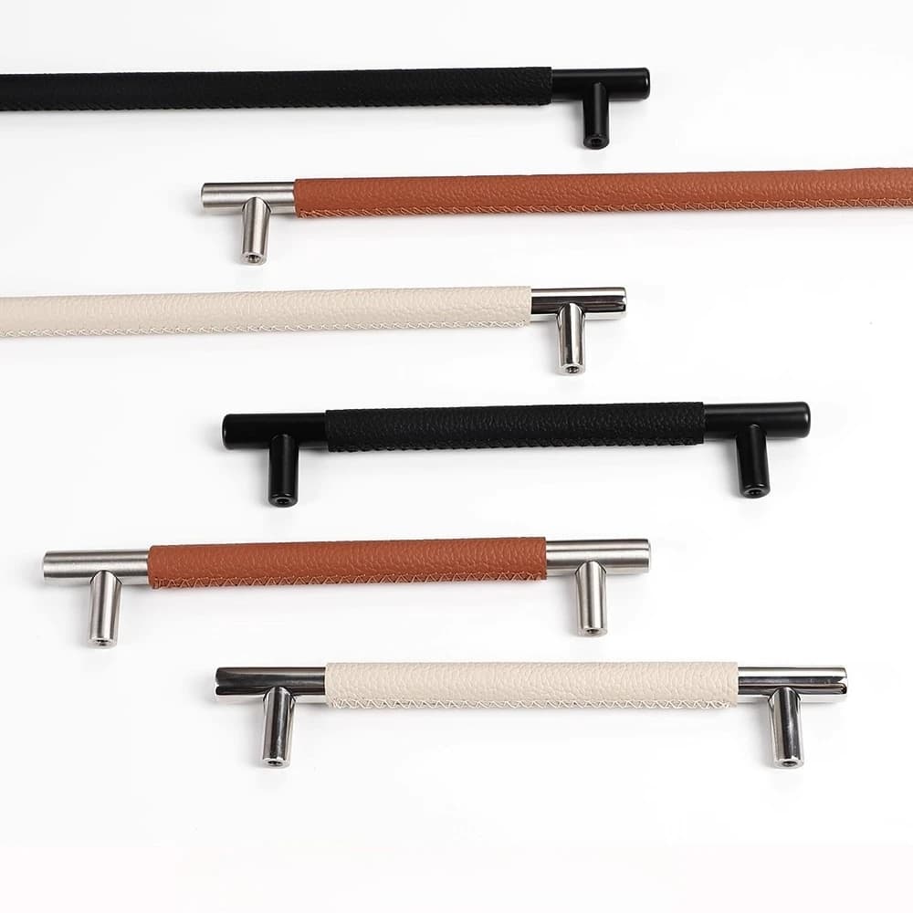 Maniglia per Mobile in Pelle BCD - Maniglia Moderna per Cassetti in Pelle Bovina Italiana con Acciaio Inossidabile 304