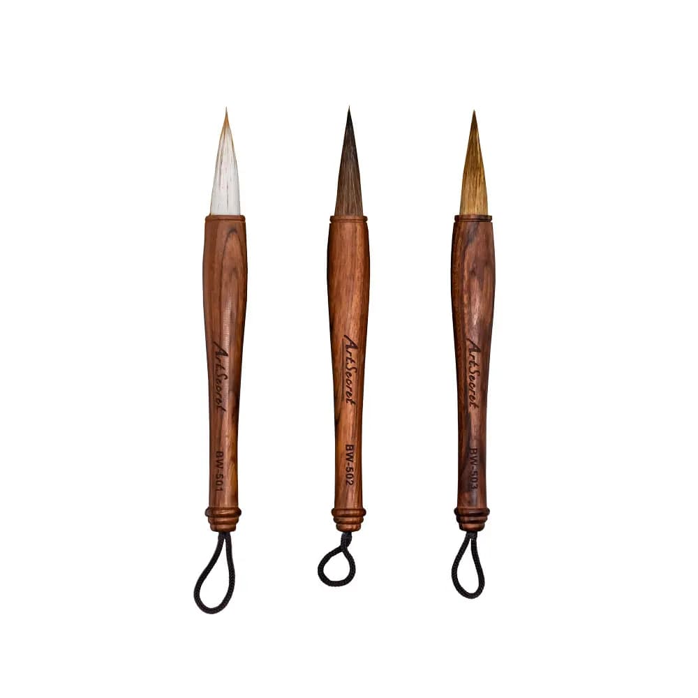 Artsecret 3 PCS Mini Short Handle Chinese Calligraphy Brushes Set Horse Goat Hair Writing Pen Watercolor Ink Painting Brushes