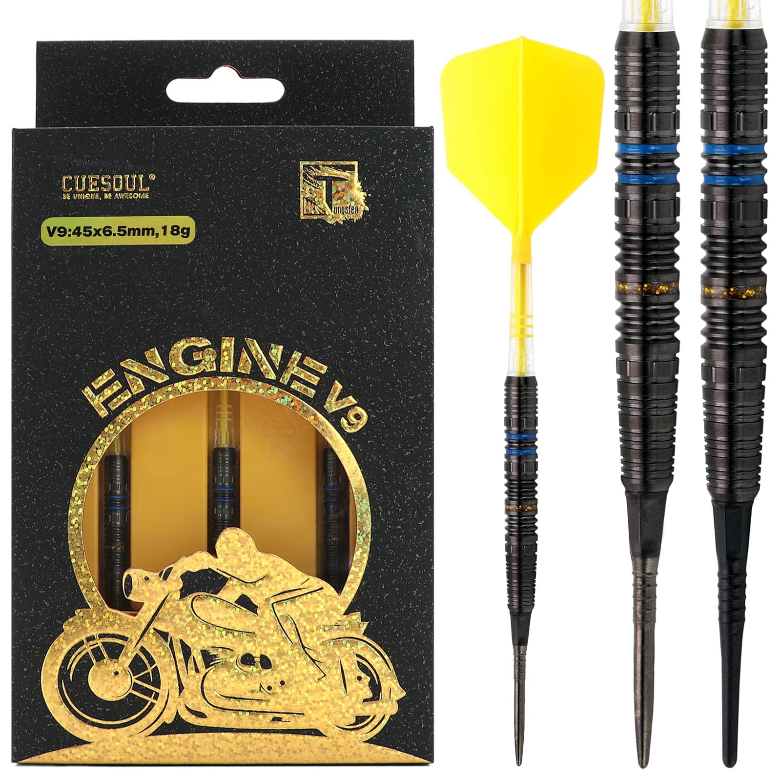 Motore CUESOUL V7-V9 18/19/20/21/22g punta in acciaio 90% Set di freccette in tungsteno con pietra finita e unificante ROST T19 CARBON Flight