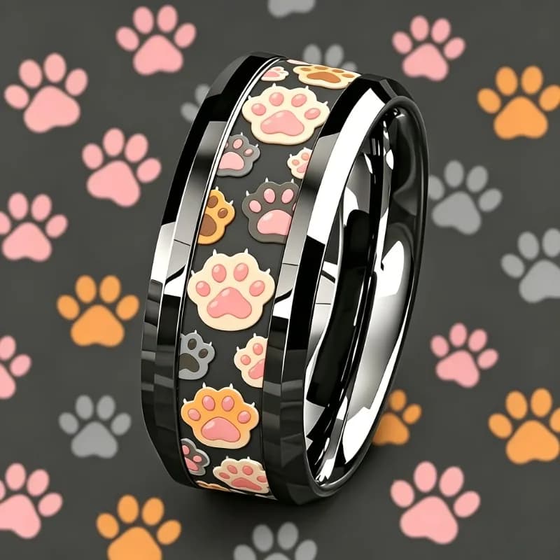 Elegant Men's and Women's Ring, 304L Stainless Steel Color Claw Full Print Ring, Non Fading and Anti Allergic Ring, Light Luxury Bright Surface Craftsmanship, Color Claw Full Print Creative Totem Design, Comfortable Fit, Pet Friendly Style Accessorie