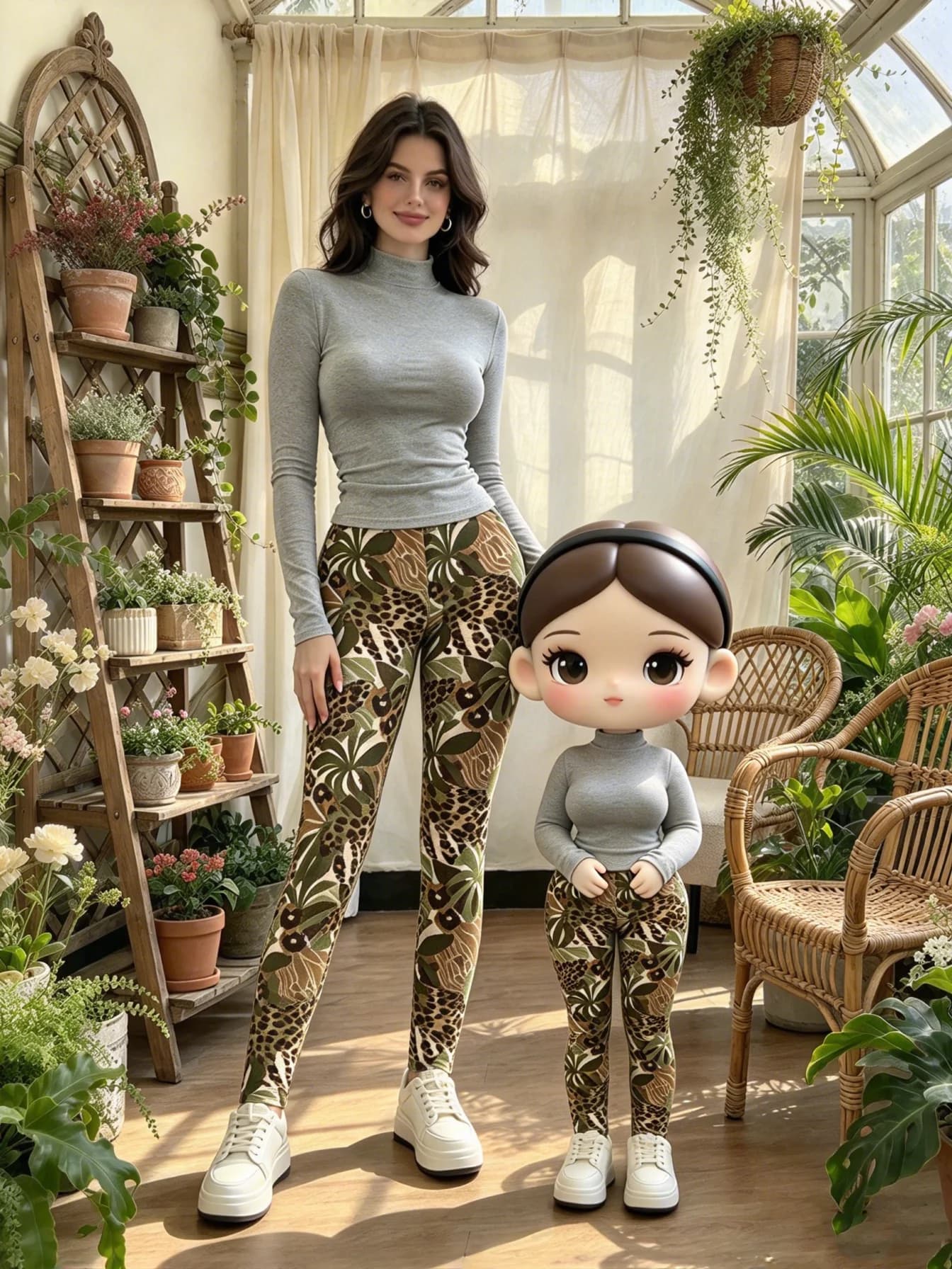 Women's High Neck Long Sleeve T-Shirt Top with Elastic Waist And Solid Color Cinched Waist Geometric Pattern Long Pants Suit Set