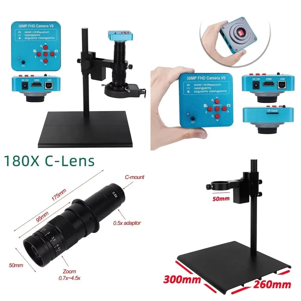 Microscopio Digitale Industriale USB 38MP in Offerta, Set con Lente 180x, Strumento per Saldatura CPU e Riparazione Orologi