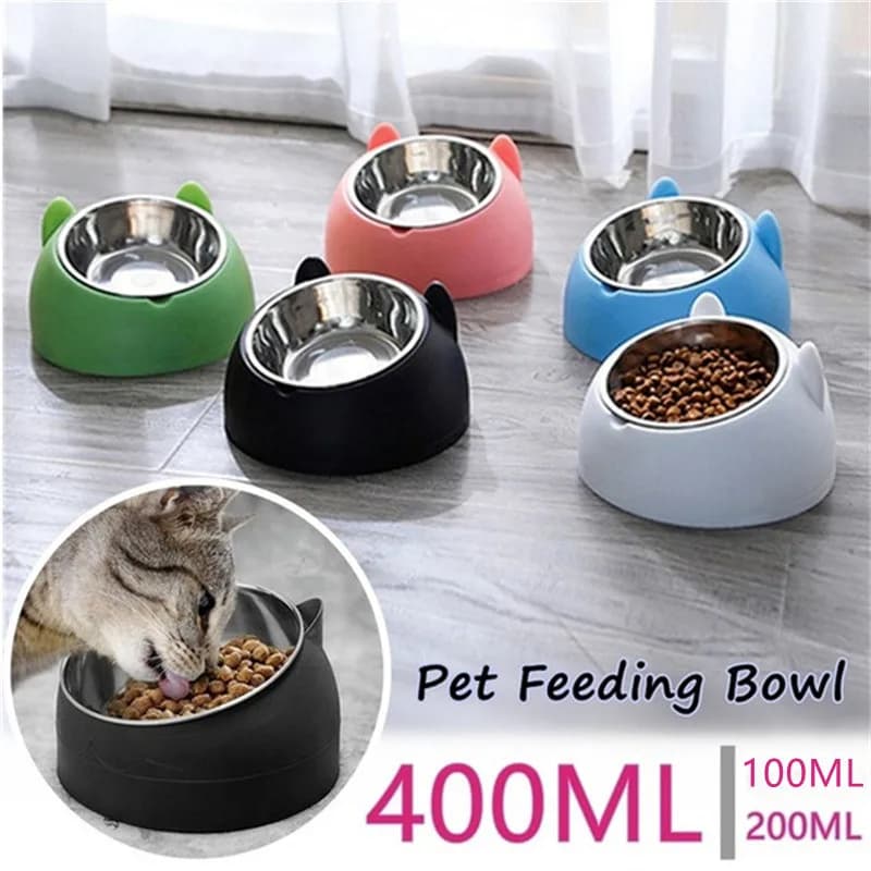 Ciotole per Gatti in Acciaio Inox con Base Antiscivolo, Ciotola per Cibo e Acqua per Cani e Cuccioli, Protezione Collo, Ciotola Inclinata 15 Gradi, Accessori per Animali