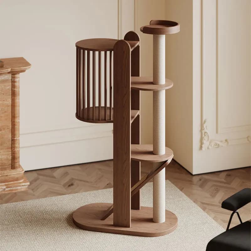 Albero per gatti, tiragraffi, cuccia e gabbia combinati - finitura noce - per uso domestico