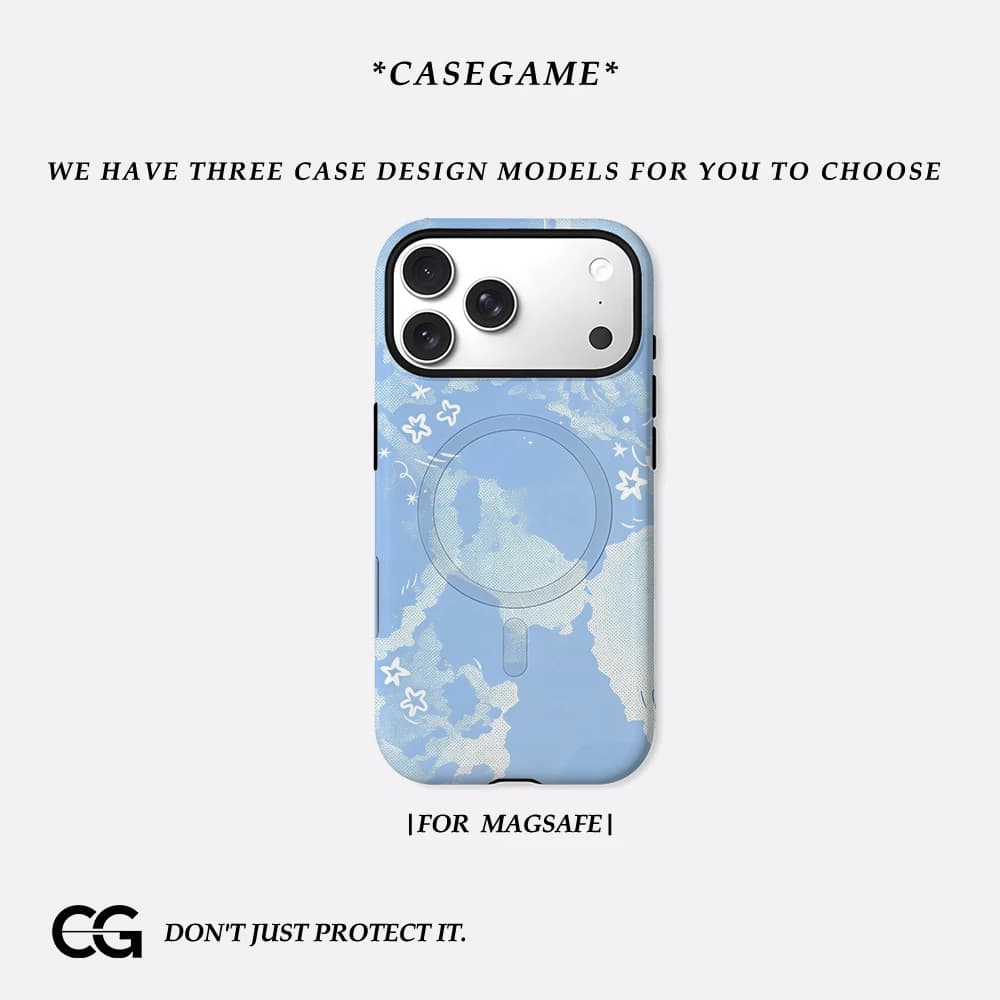 Casegame Cover Opaca Antiurto per iPhone 17 16 15 14 Plus 13 Pro Max con Bumper per MagSafe, in PC Rigido, Design Cielo Stellato Blu