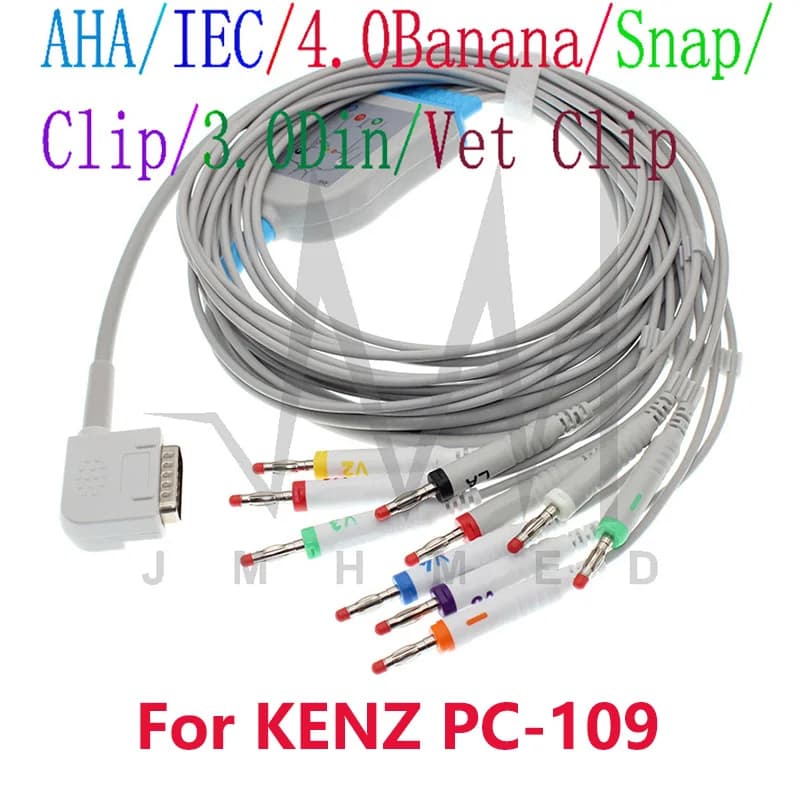 Compatibile 15P KENZ PC-109 ECG108/110/1203/1205/Cardico 302 601,1210 Monitor ECG paziente 10 cavo ECG elettrodo Leadwire.