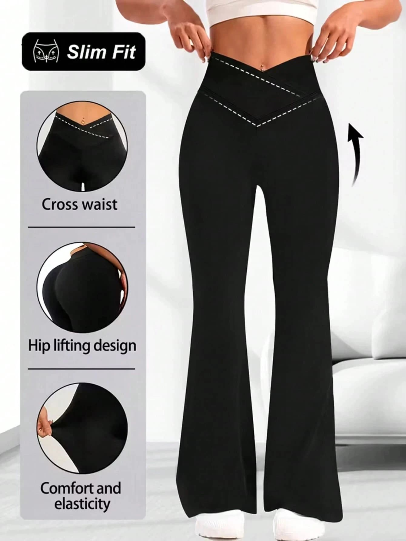 Pantaloni a Zampa d'Elefante con Vita Alta e Effetto Lifting per Donne, Leggings Neri Bootcut, Comodi e Aderenti per Allenamento