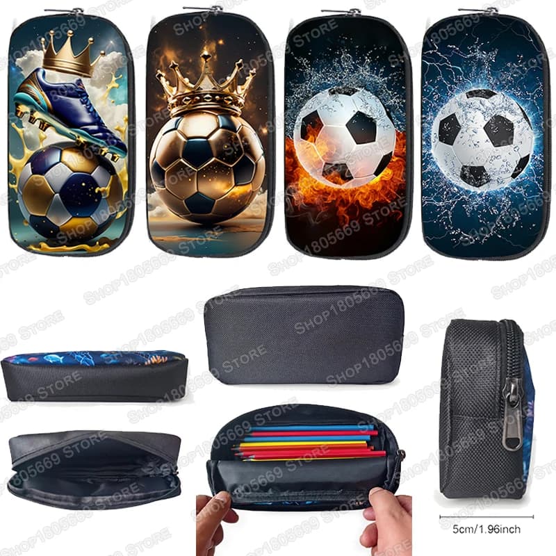 Fantastico calcio con corona dorata Astuccio per cosmetici Astuccio per matite da calcio per bambini Astuccio per cancelleria per adolescenti Astuccio per matite Materiale scolastico per ufficio