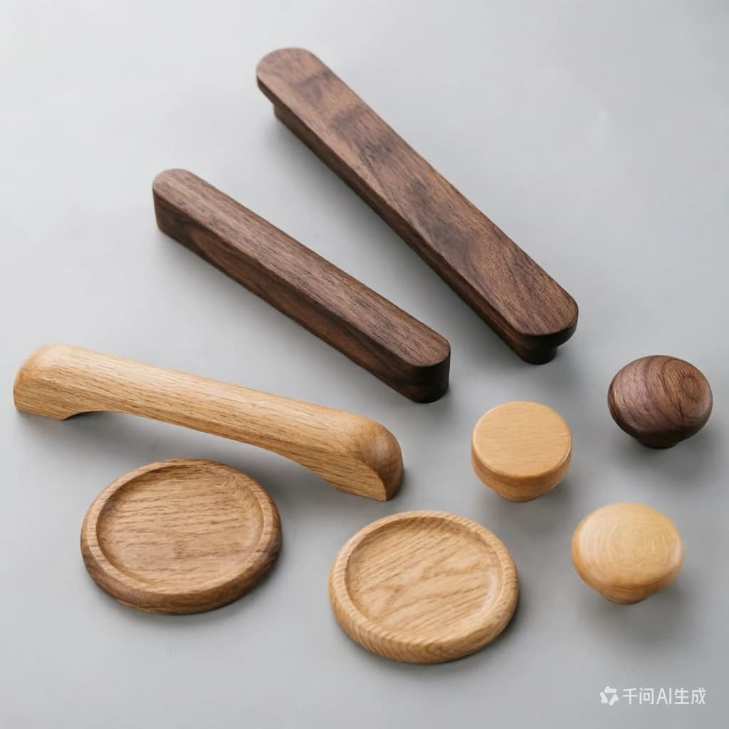 Maniglie per cassetti in legno a foro singolo, pomelli rotondi in noce nero e faggio, maniglie per porte in legno naturale per mobili, cassetti e armadietti