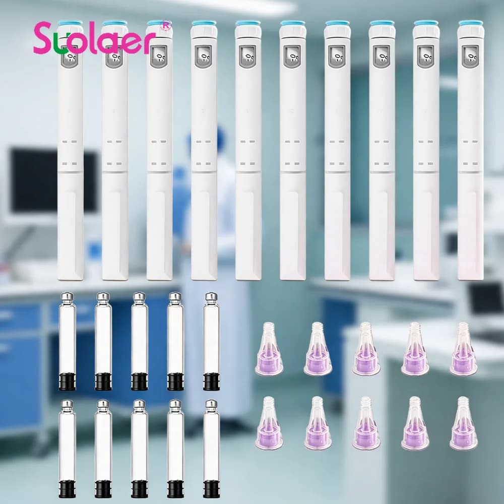 2-15pcs Disposable Injection Pen Insulin Injection Pen Set Adjustable Growth Hormone Dose 60U with 3ml Cartridges & 4mm Pen Tip