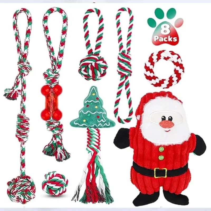 Wholesale Custom Pet Dog Chew Toys Classic Dumbbell Christmas Cane Cotton Rope Luxury Interactive Christmas Pet Dog Rope Toys