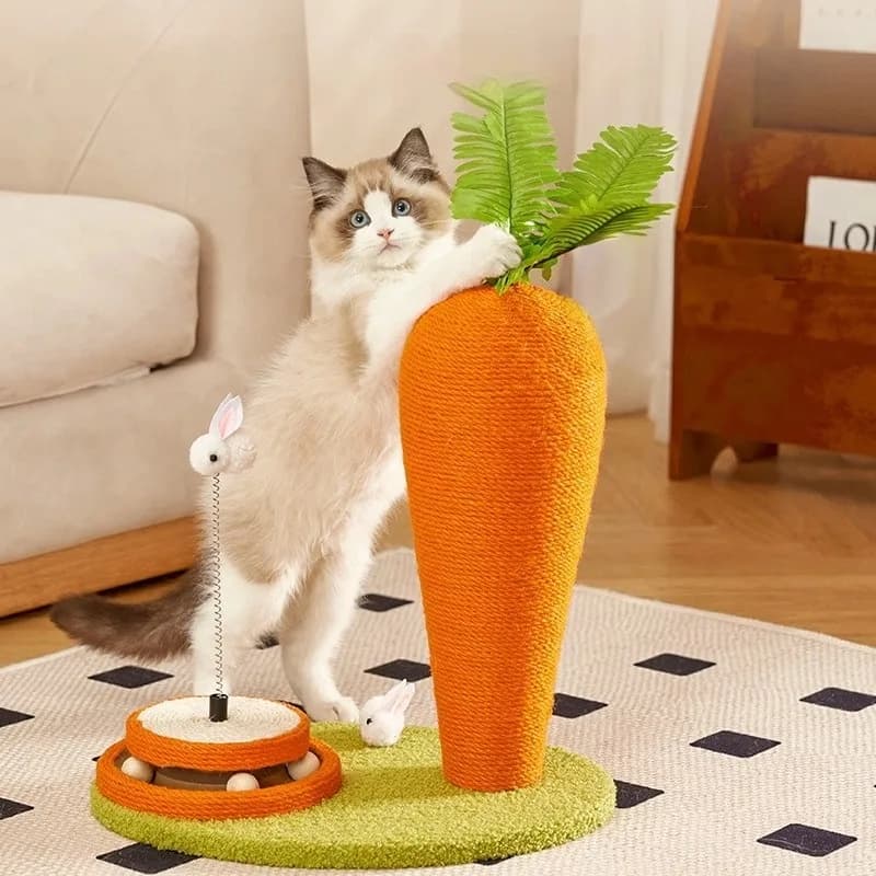 Tiragraffi in corda di canapa per albero di gatto modello carota di vendita calda con giocattolo interattivo e movimento in sisal per animali domestici