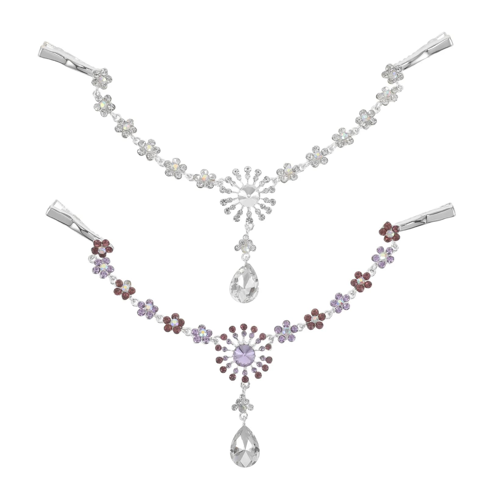 2 Pezzi Catena per Fronte con Strass, Fascia Nuziale da Sposa, Ciondolo a Nappa, Gioiello per Capelli con Clip, Accessori Boho per Festival, Feste e Balli