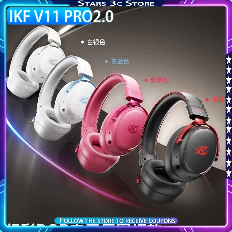 Cuffie da Gaming Over-Ear IKF V11 Pro2.0, Wireless Quad-Mode, Audio Surround 7.1, Ricevitore 2.4G con Display, Bassa Latenza