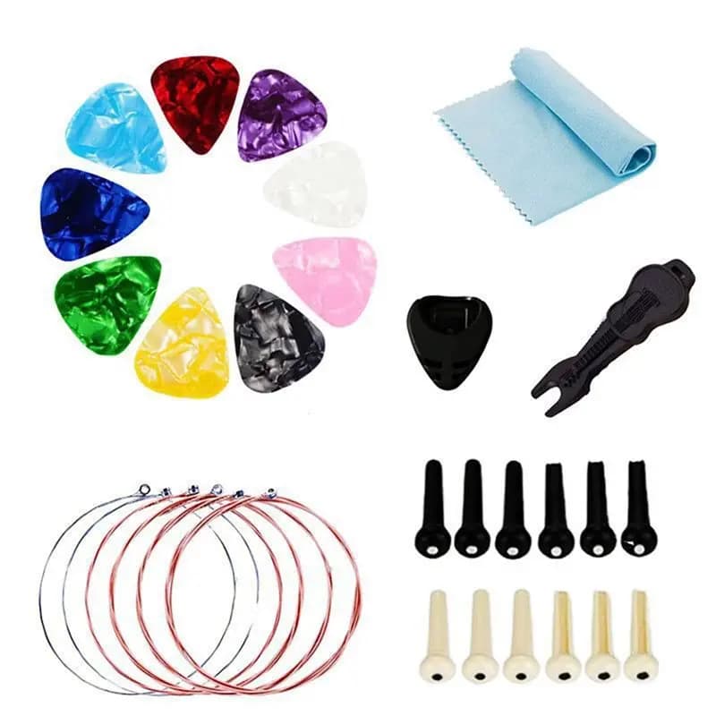 A89E-Guitar Accessories Kit Featuring Guitar Picks, Capo, Tuner, Guitar Strings, String Bone Bridge Saddle& Bridge Pins And Nut