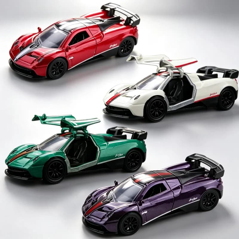 Alloy die-cast supercar model toy, pull-back simulation sports car with openable doors, 1:32 scale multi-colored collectible veh