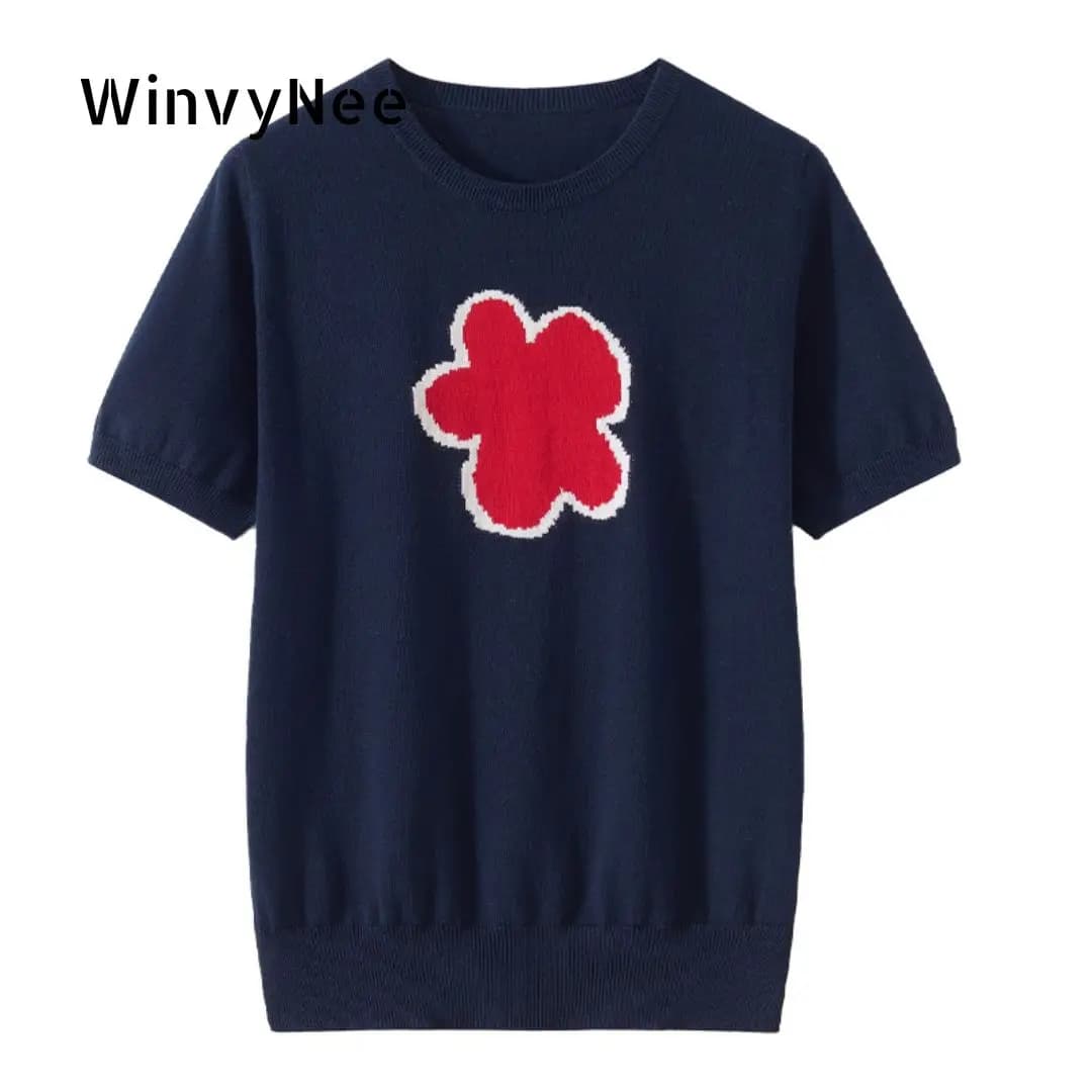 WinvyNee Summer Women‘s Cotton T-shirts Short Sleeve Tops O Neck Floral Korea Casual Pullovers Basic Tees Clothing Top ZA1523004