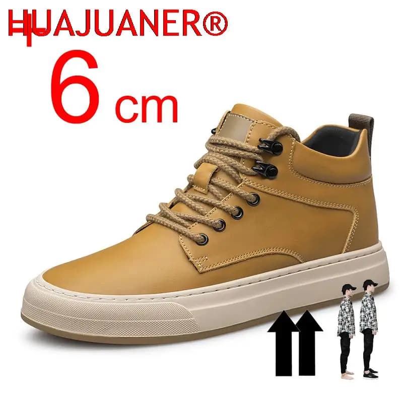 Nuovi Stivali Autunnali da Uomo con Rialzo, Scarpe Casual in Pelle con Aumento di Altezza Invisibile di 6CM